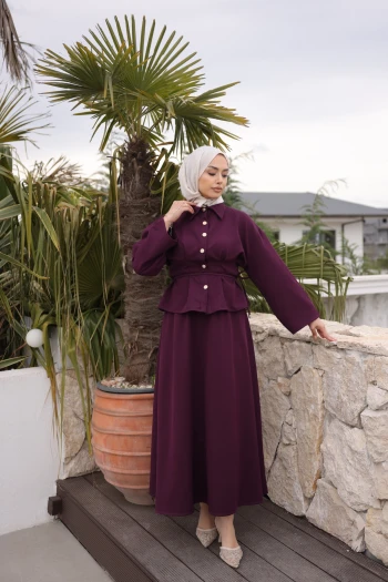 Mürdüm Pens Dikişli Gömlek Etekli Dabıl Takım