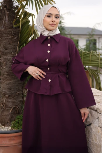 Mürdüm Pens Dikişli Gömlek Etekli Dabıl Takım