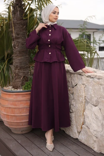 Mürdüm Pens Dikişli Gömlek Etekli Dabıl Takım