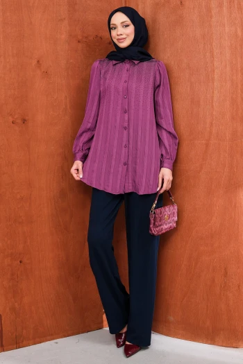 Mürdüm Taş Detaylı Düğmeli Tunik Tunik