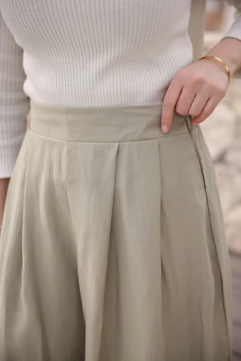 Olive Pileli Bol Paça Pantolon