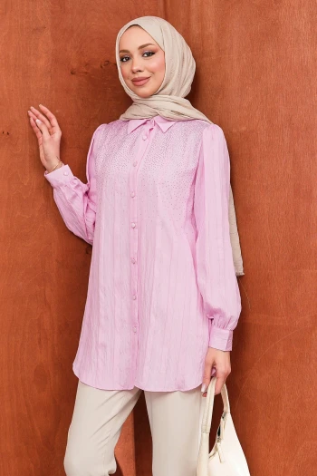 Pembe Taş Detaylı Düğmeli Tunik Tunik