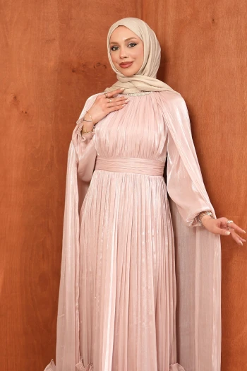 Pudra Etek Ucu Fırfırlı Pelerinli Abiye