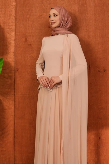 Pudra Önü Taşlı Krep Abiye