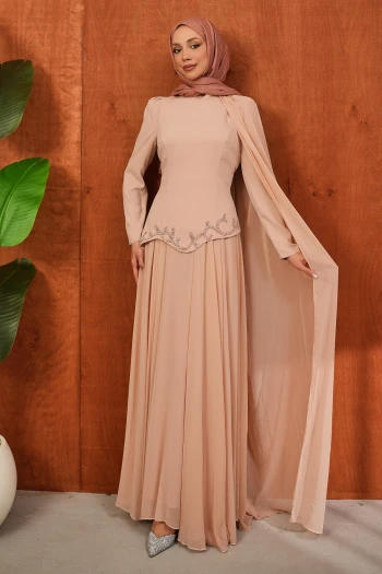 Pudra Önü Taşlı Krep Abiye