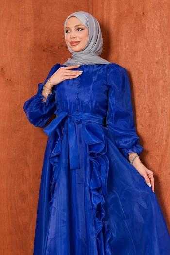 Saks Mavi Balon Kol Abiye