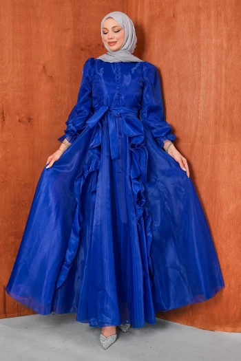 Saks Mavi Balon Kol Abiye