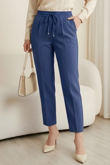 Saks Mavi Bel Lastikli Cepli Dabıl Havuç Pantolon