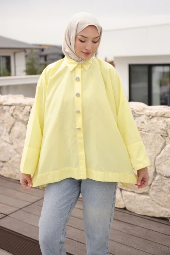 Sarı Düğmeli Geniş Kol Tunik
