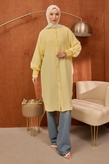 Sarı Kolları Nervürlü Linda Tunik