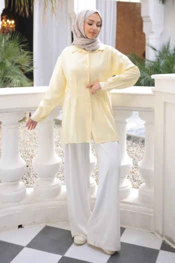 Sarı Önü Pens Detaylı Modal Dokuma Gömlek