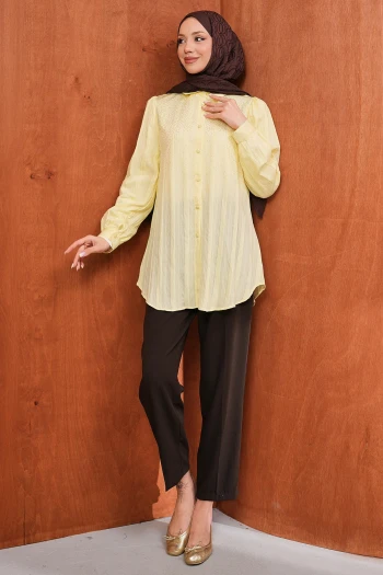 Sarı Taş Detaylı Düğmeli Tunik Tunik