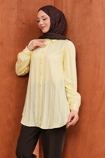 Sarı Taş Detaylı Düğmeli Tunik Tunik