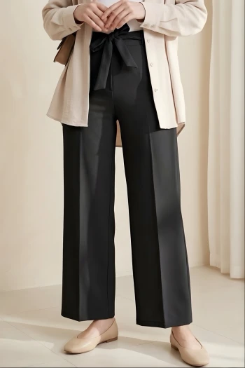 Siyah Bel Lastikli Cepli Bol Paça Pantolon