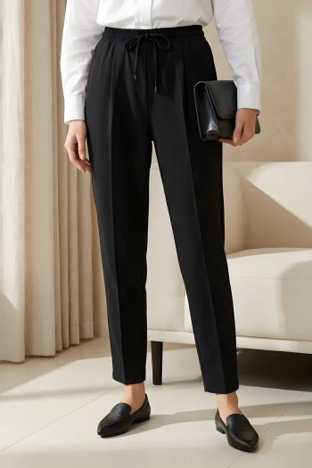 Siyah Bel Lastikli Cepli Dabıl Havuç Pantolon