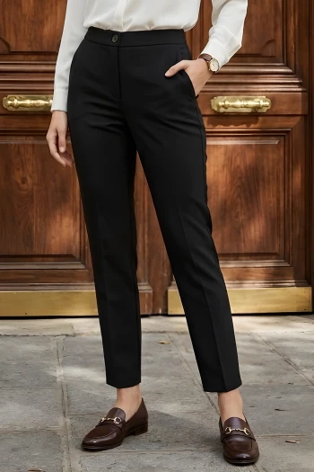 Siyah Cepli Bel Lastikli Kalem Pantolon