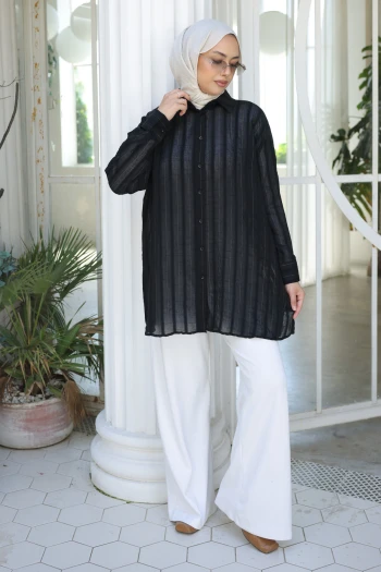 Siyah Çizgili Salaş Gömlek