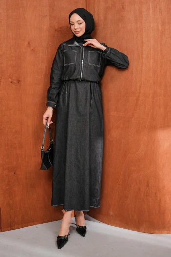 Siyah Fermuarlı Ceket Kot Jile Takım