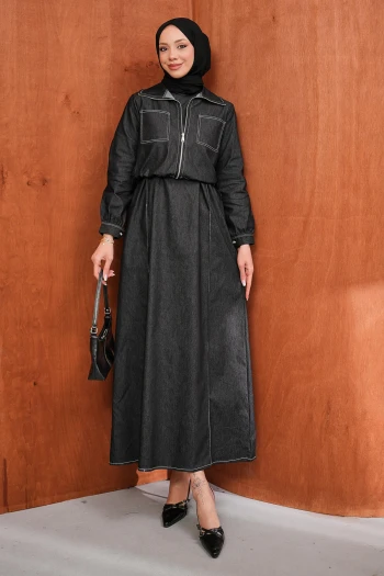 Siyah Fermuarlı Ceket Kot Jile Takım