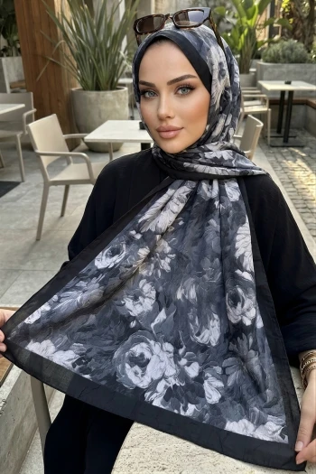 Siyah İpekhan Desenli Kraş Şal