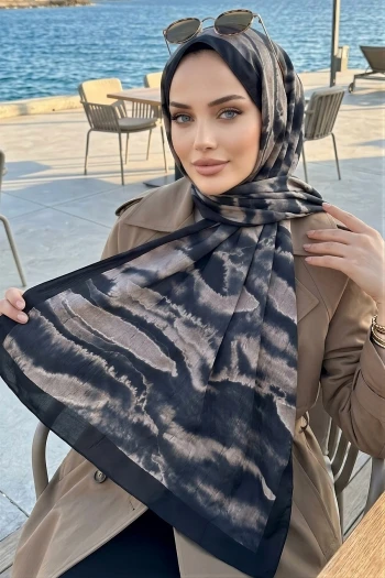 Siyah İpekhan Desenli Kraş Şal