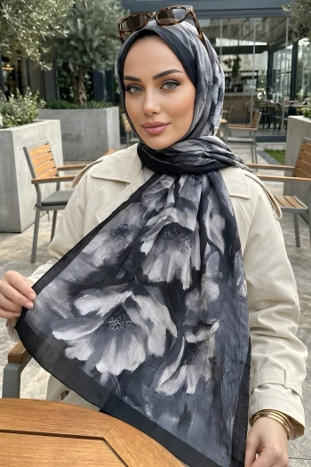 Siyah İpekhan Desenli Kraş Şal