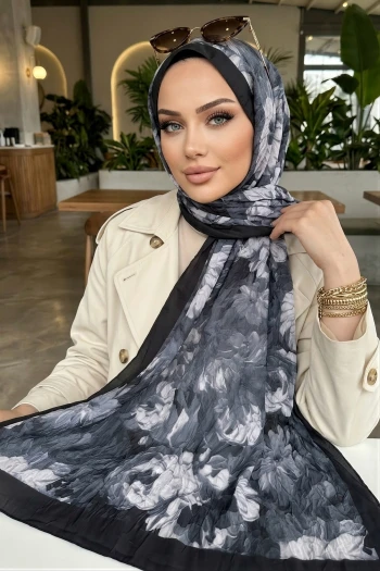 Siyah İpekhan Desenli Kraş Şal