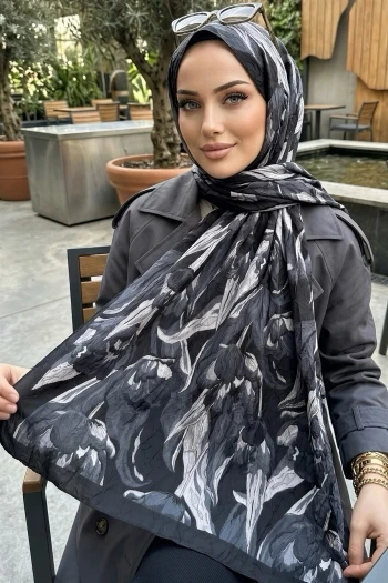 Siyah İpekhan Desenli Kraş Şal