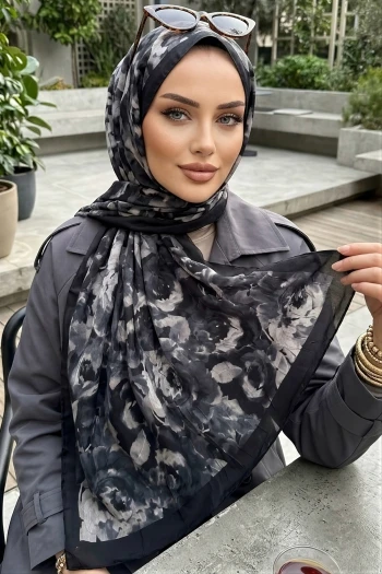 Siyah İpekhan Desenli Kraş Şal