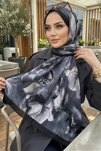Siyah İpekhan Desenli Kraş Şal