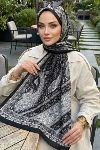 Siyah İpekhan Desenli Kraş Şal