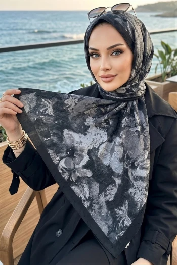 Siyah İpekhan Desenli Kraş Şal