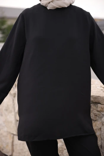 Siyah İspanyol Kol Tunik Pantolonlu Takım