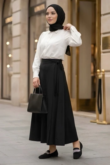 Siyah Katlı Dabıl Etek