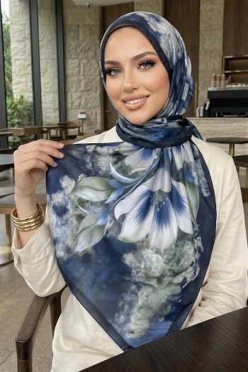 Siyah Lacivert Desenli Soft Şal