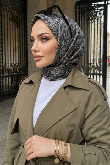 Siyah Trend Dijital Twil- Rayon Krisital Eşarp