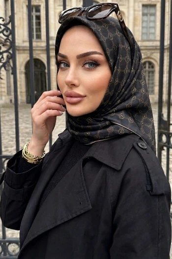 Siyah Trend Dijital Twil- Rayon Krisital Eşarp