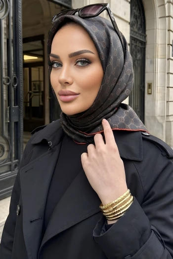 Siyah/Kırmızı Trend Dijital Twil- Rayon Krisital Eşarp