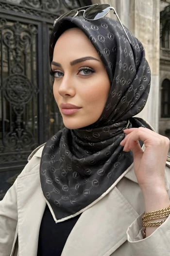 Siyah/Taş Trend Dijital Twil- Rayon Krisital Eşarp