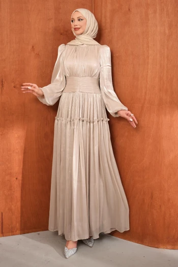 Taş Bel Büzgülü Katlı Abiye