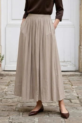 Taş Bel Lastikli Çift Cepli Parçalı Etek