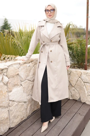 Taş Kruvaze Yaka Düğmeli Trençkot