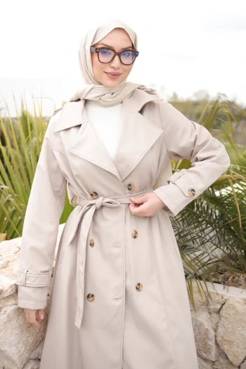 Taş Kruvaze Yaka Düğmeli Trençkot