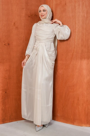 Taş Önü Drapeli Gül Detaylı Abiye