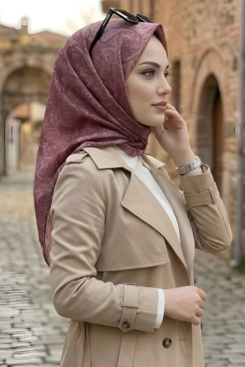 Vişne Trend Dijital Twil- Rayon Krisital Eşarp