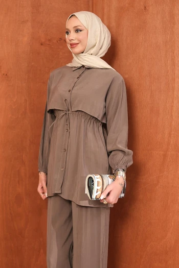 Vizon Bel Bağlamalı Tunik Pantolonlu Takım