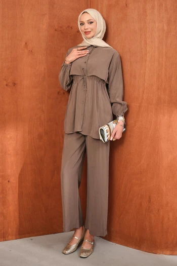 Vizon Bel Bağlamalı Tunik Pantolonlu Takım