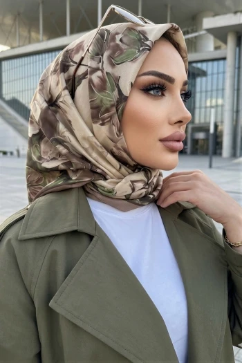 Vizon Çiçek Desenli Soft Eşarp