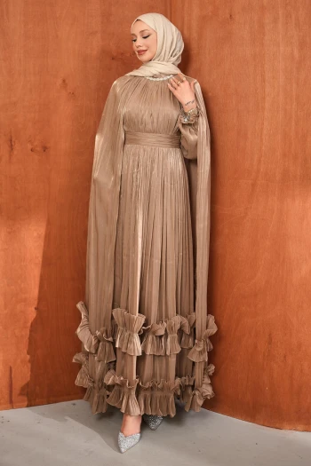 Vizon Etek Ucu Fırfırlı Pelerinli Abiye