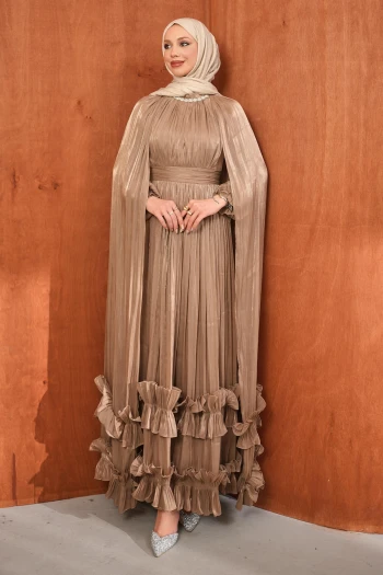 Vizon Etek Ucu Fırfırlı Pelerinli Abiye